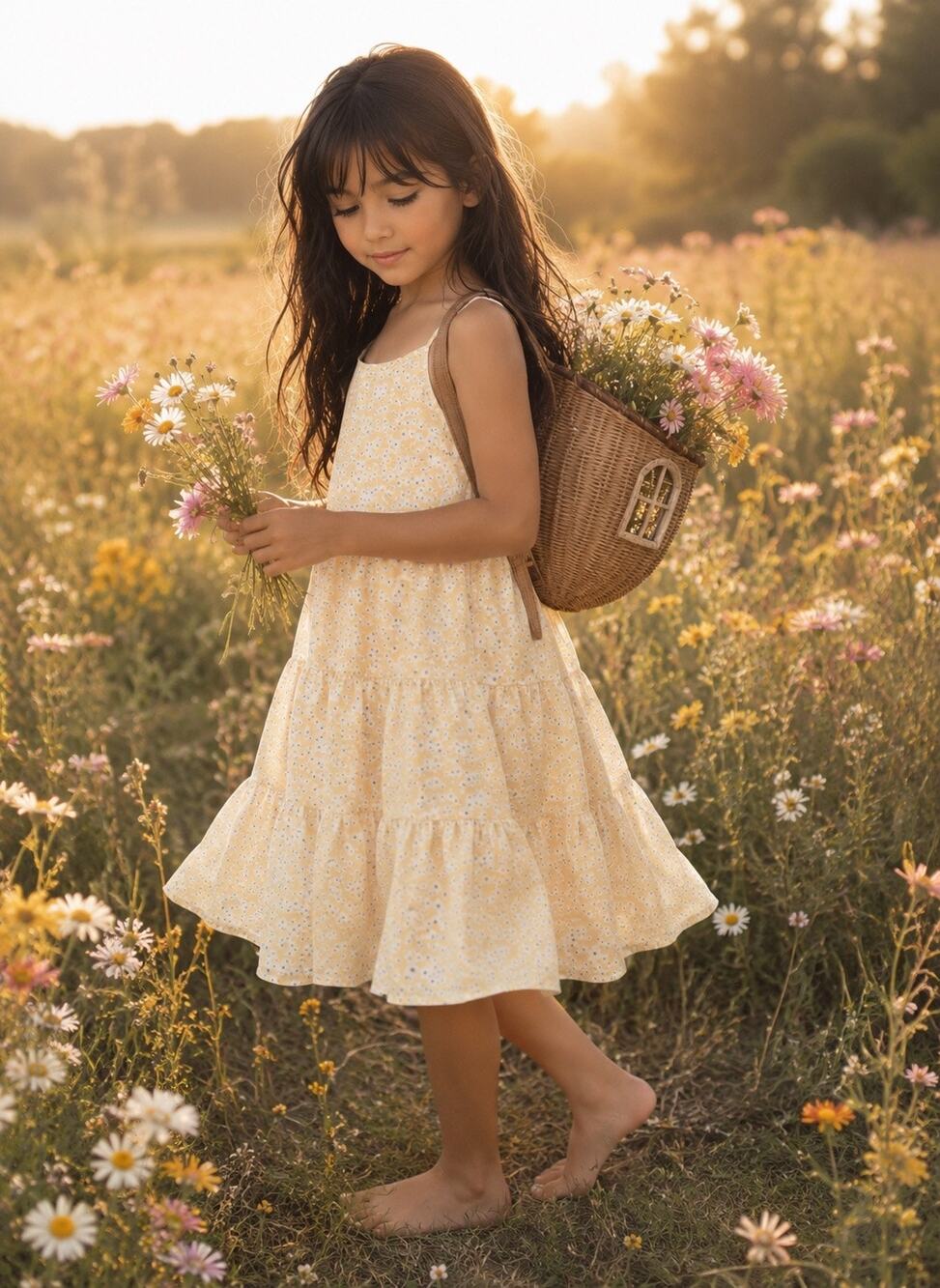 New Forever Chasing The Sun Golden Floral Floaty twirl Dress 8yrs